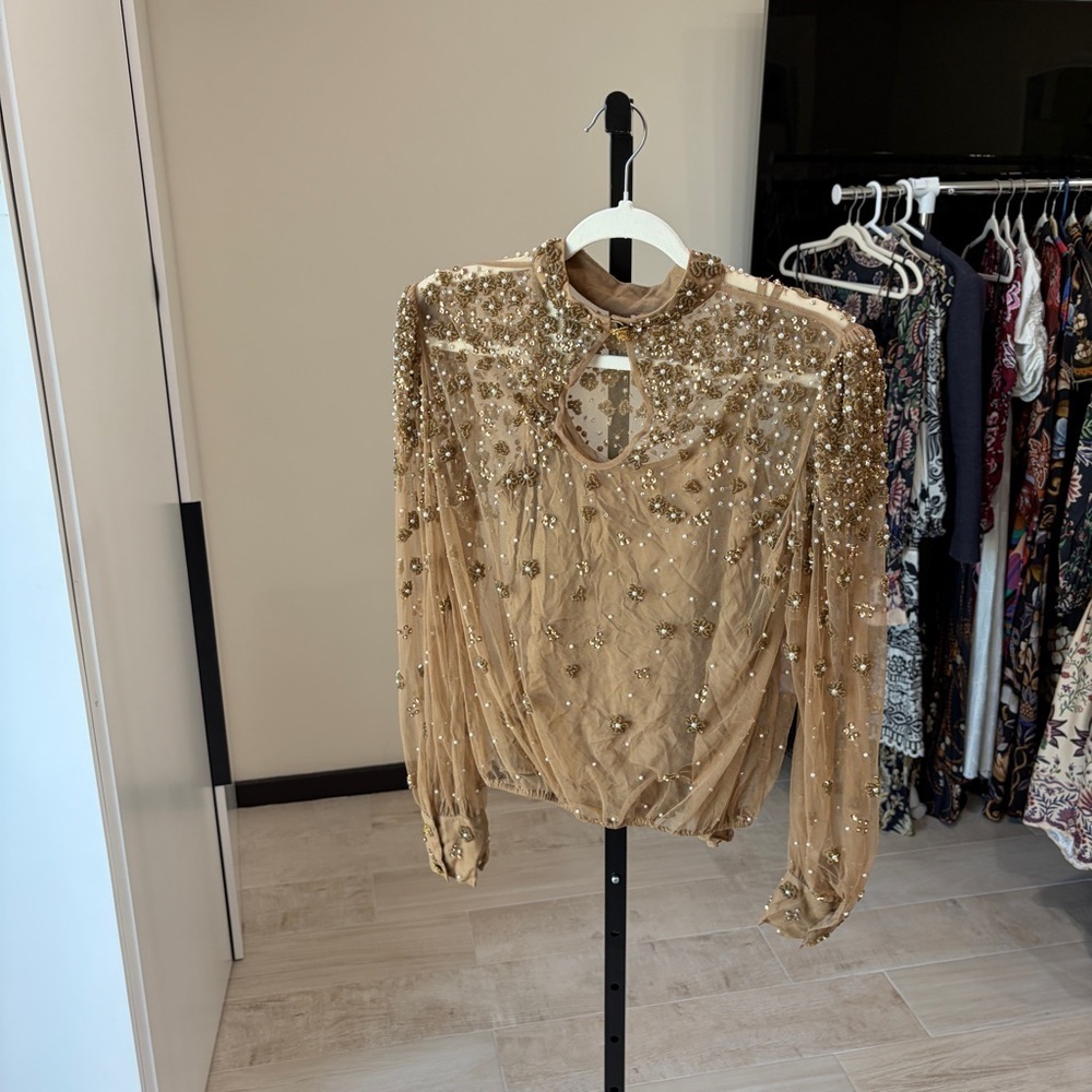 FARM Rio Embroidered Tulle Lined Blouse / Shirt - Picture 8 of 13